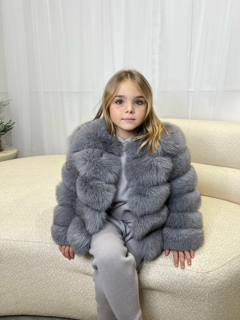 Kids Grey Luxury Fur Coat - H&L