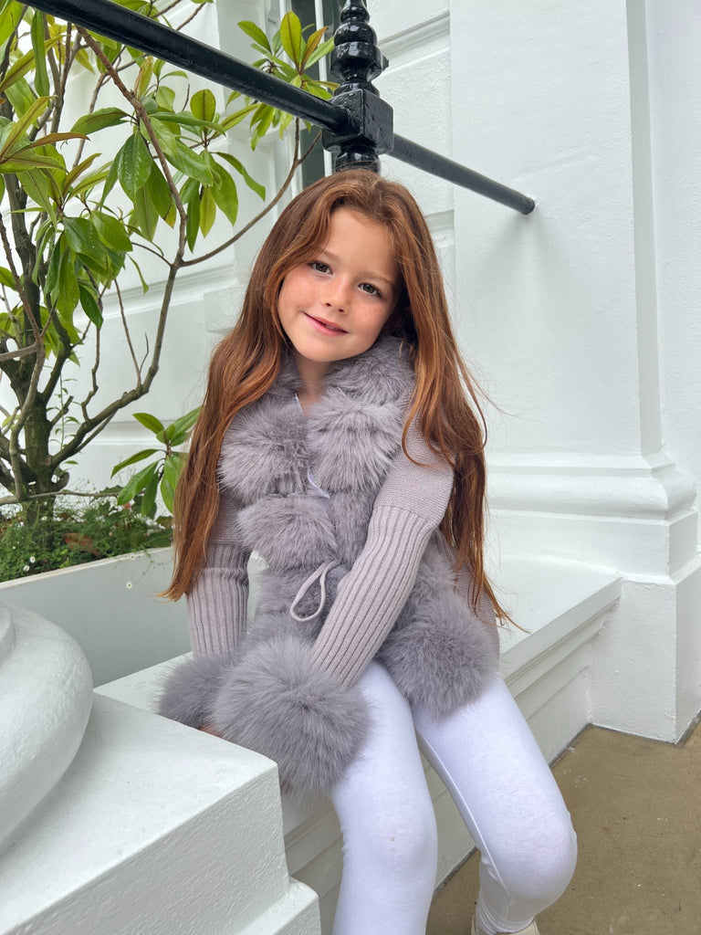 Kids Grey Premium Faux Fur Cardigan - H&L