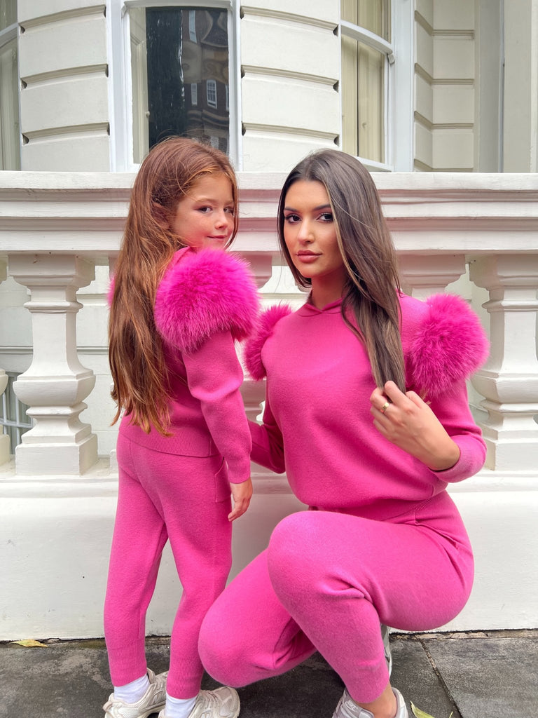 Kids Hot Pink Premium Faux Fur Tracksuit - H&L