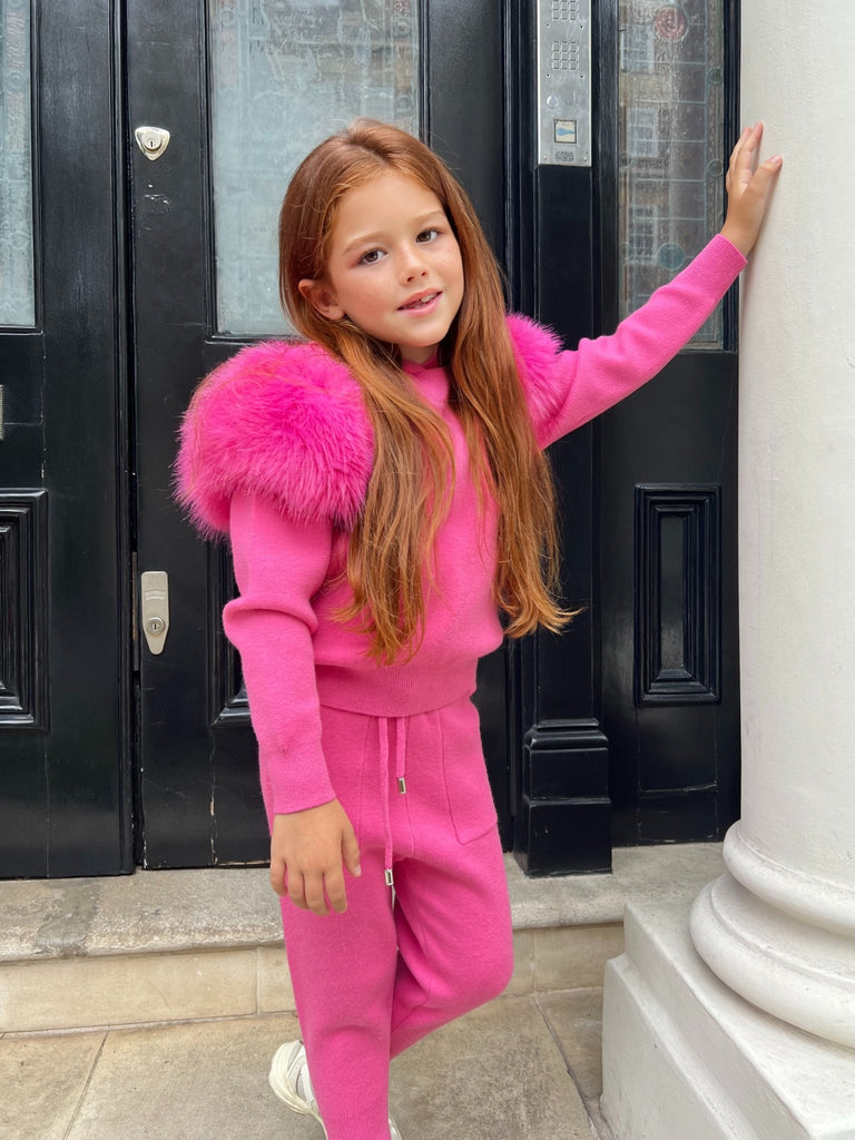 Kids Hot Pink Premium Faux Fur Tracksuit - H&L