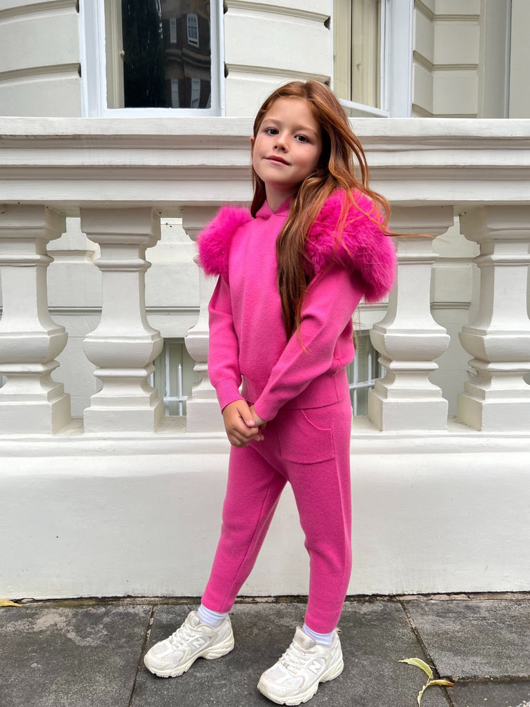 Kids Hot Pink Premium Faux Fur Tracksuit - H&L