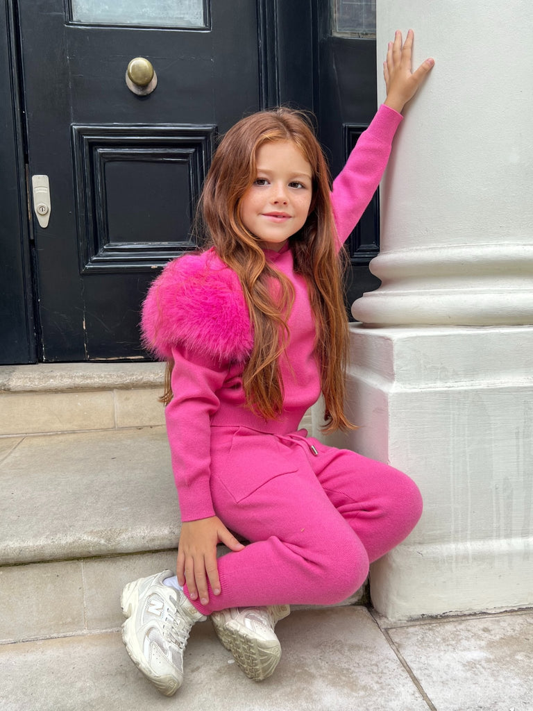 Kids Hot Pink Premium Faux Fur Tracksuit - H&L