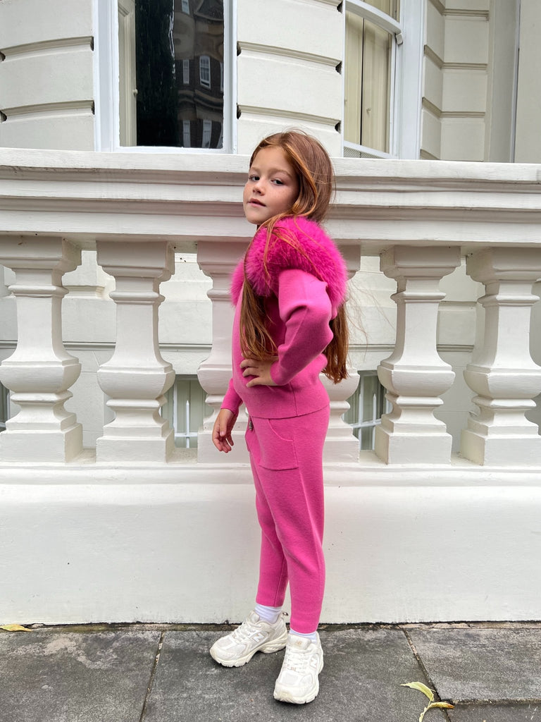 Kids Hot Pink Premium Faux Fur Tracksuit - H&L