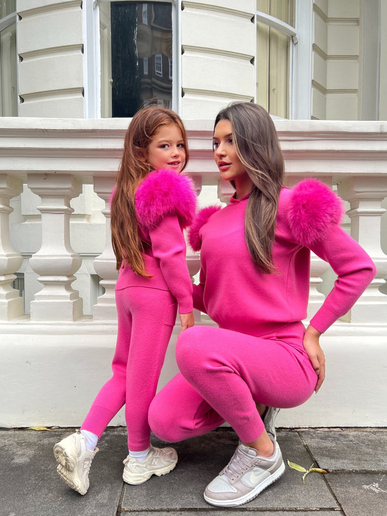 Kids Hot Pink Premium Faux Fur Tracksuit - H&L