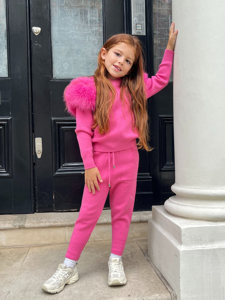 Kids Hot Pink Premium Faux Fur Tracksuit - H&L