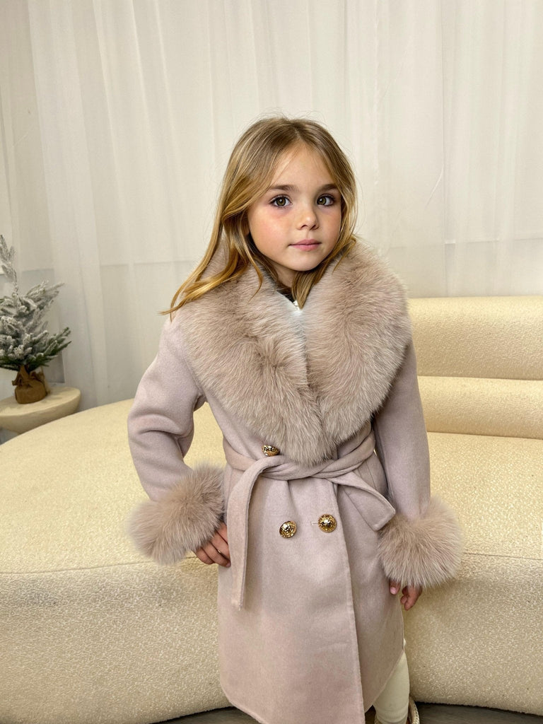 Kids Latte Luxury Fur Cashmere Coat - H&L