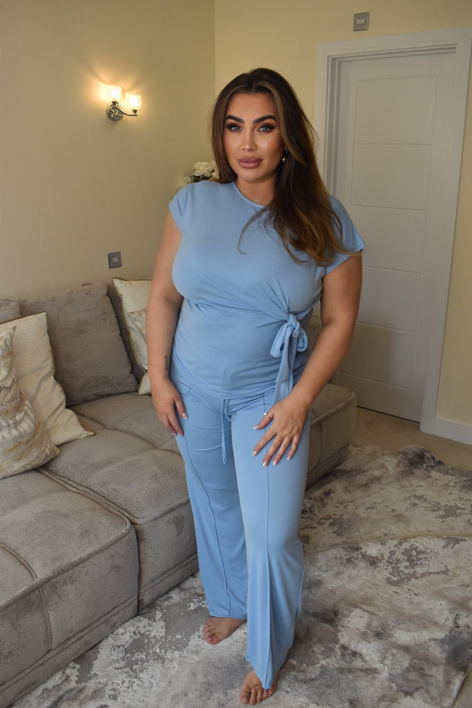 Lauren Goodger & Larose Baby Blue Piped Drawstring Wide Leg Trouser - H&L