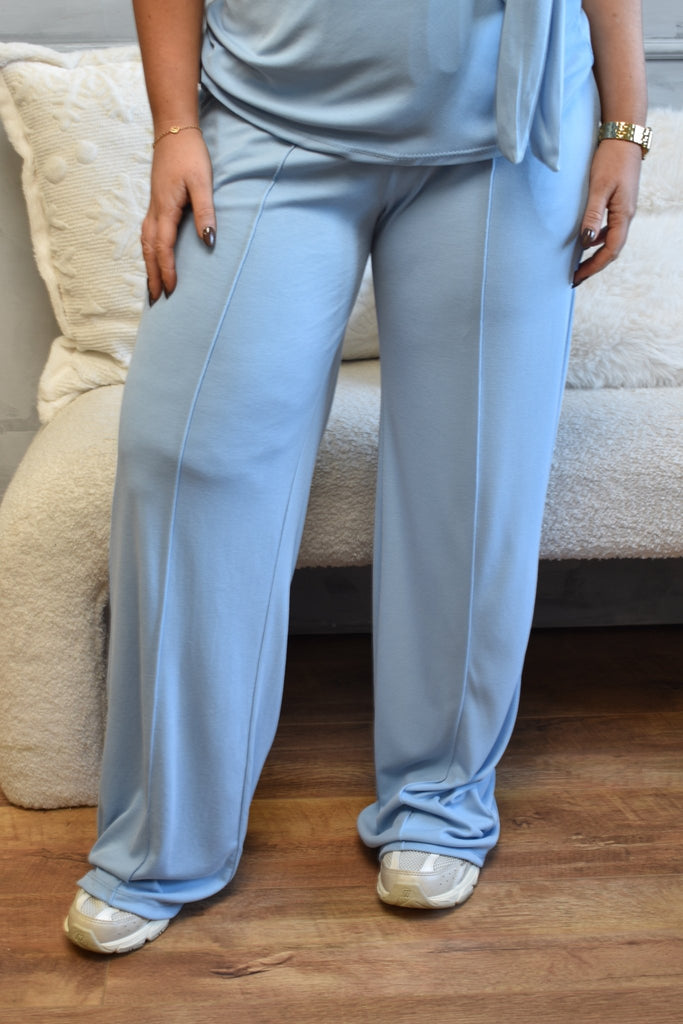 Lauren Goodger & Larose Baby Blue Piped Drawstring Wide Leg Trouser - H&L