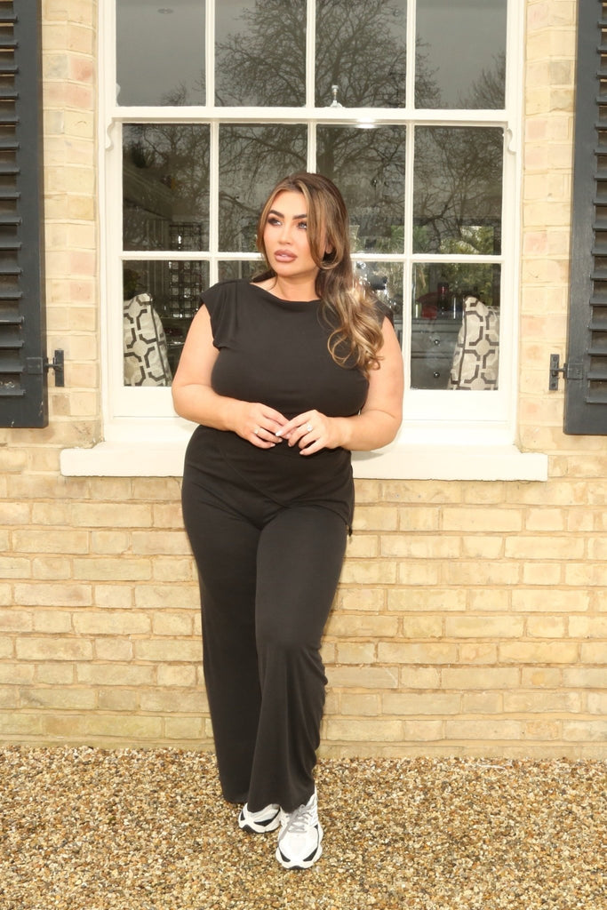 Lauren Goodger & Larose Black Asymmetrical High Neck Ruched Side Top - H&L