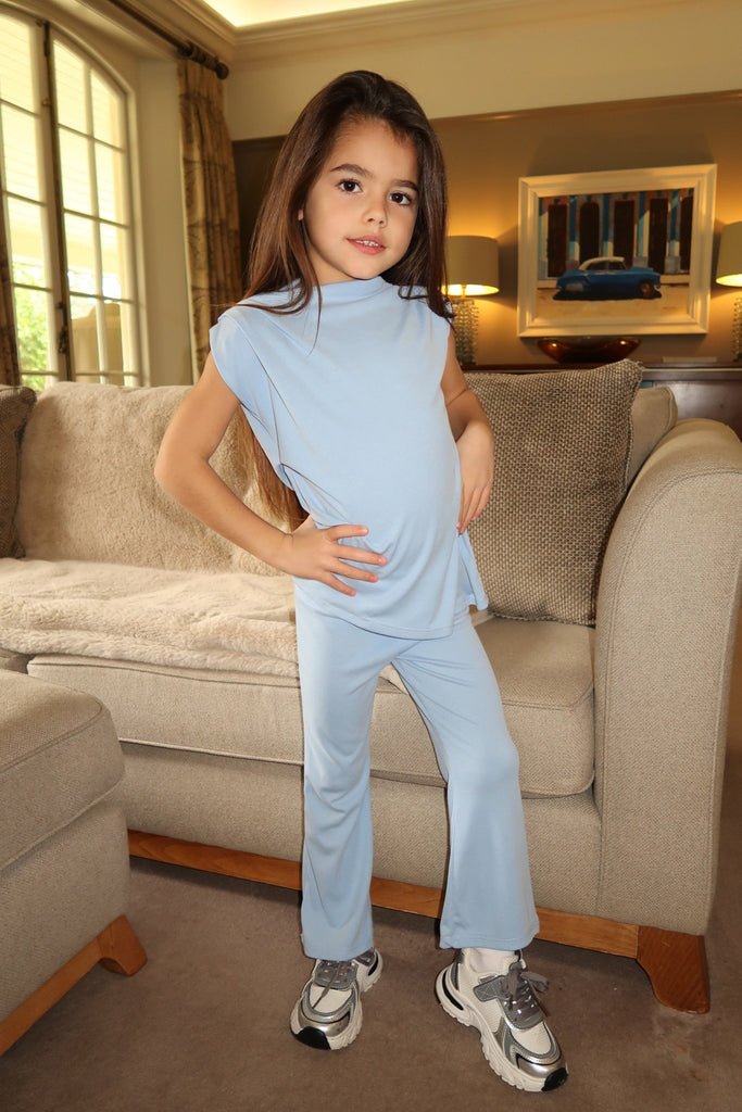 Lauren Goodger & Larose Childrens Baby Blue Asymmetrical High Neck Ruched Side Top - H&L