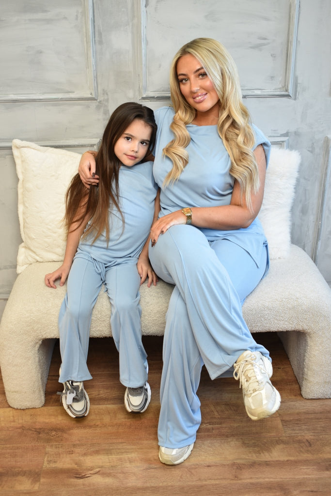 Lauren Goodger & Larose Childrens Baby Blue Asymmetrical High Neck Ruched Side Top - H&L