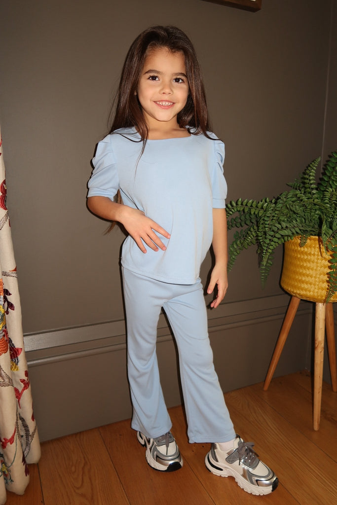 Lauren Goodger & Larose Childrens Baby Blue High Waisted Wide Leg Trouser - H&L