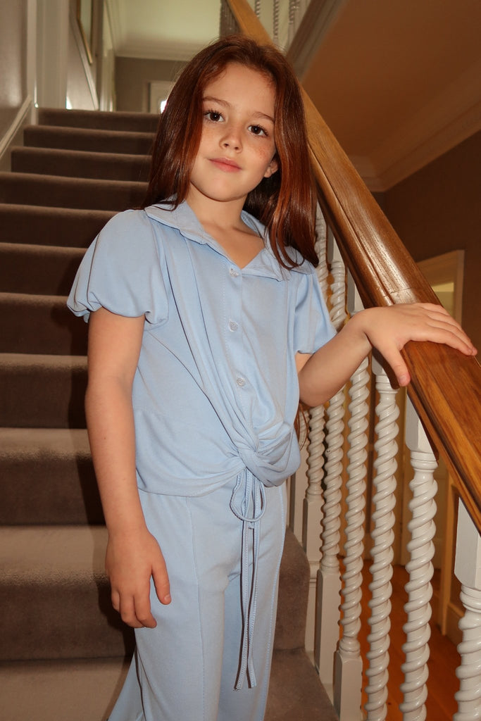 Lauren Goodger & Larose Childrens Baby Blue Knot Hem Collared Shirt - H&L