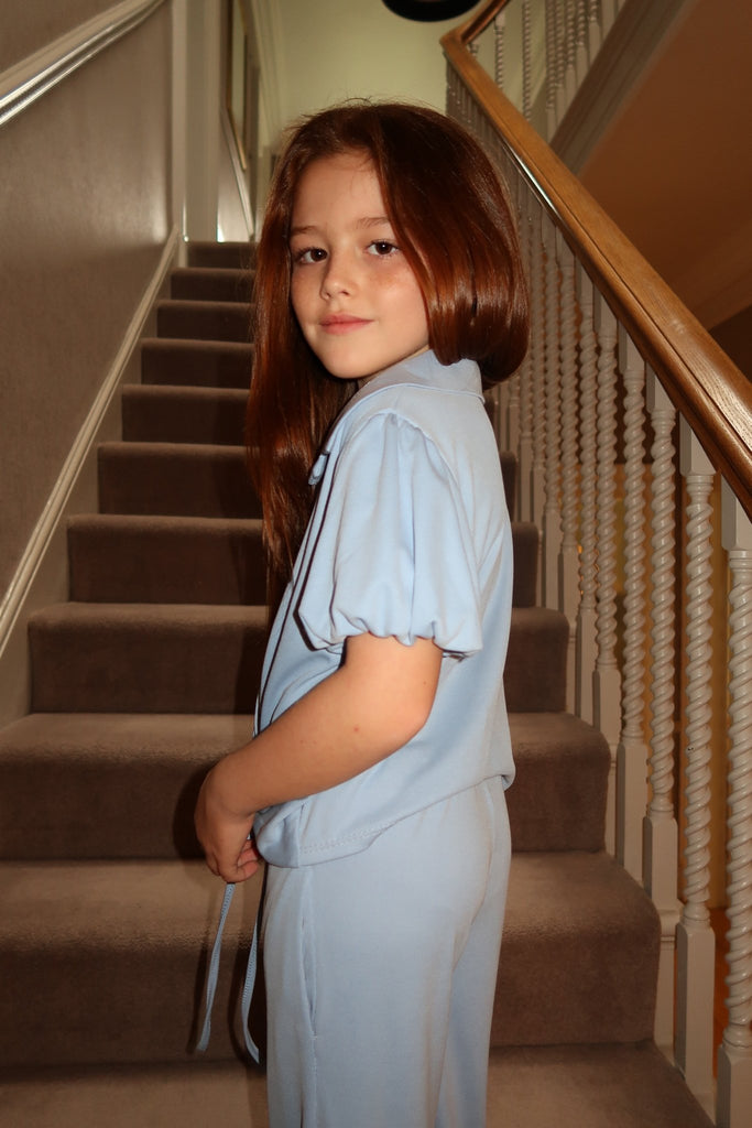 Lauren Goodger & Larose Childrens Baby Blue Knot Hem Collared Shirt - H&L