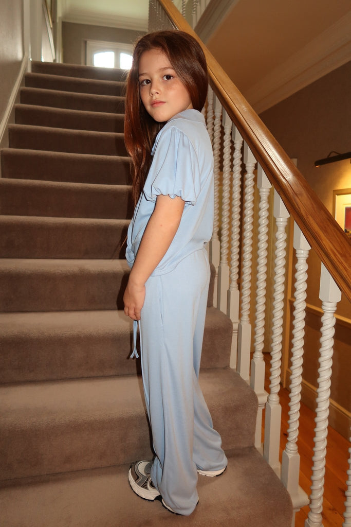 Lauren Goodger & Larose Childrens Baby Blue Knot Hem Collared Shirt - H&L