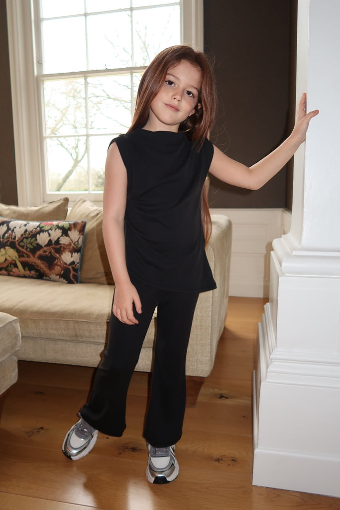 Lauren Goodger & Larose Childrens Black Asymmetrical High Neck Ruched Side Top - H&L