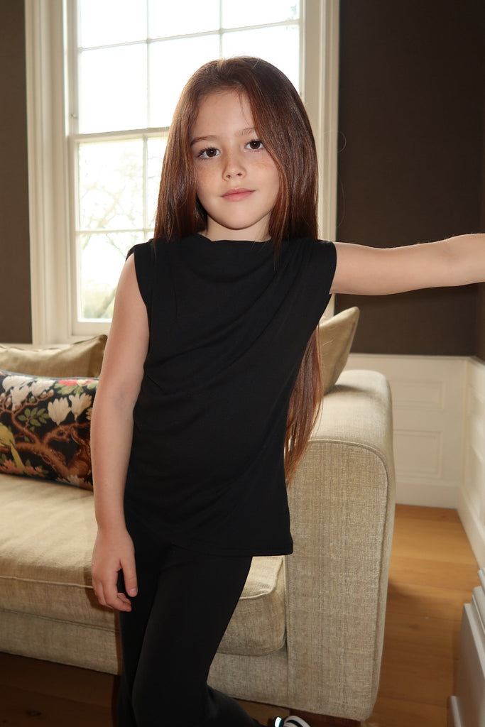 Lauren Goodger & Larose Childrens Black Asymmetrical High Neck Ruched Side Top - H&L