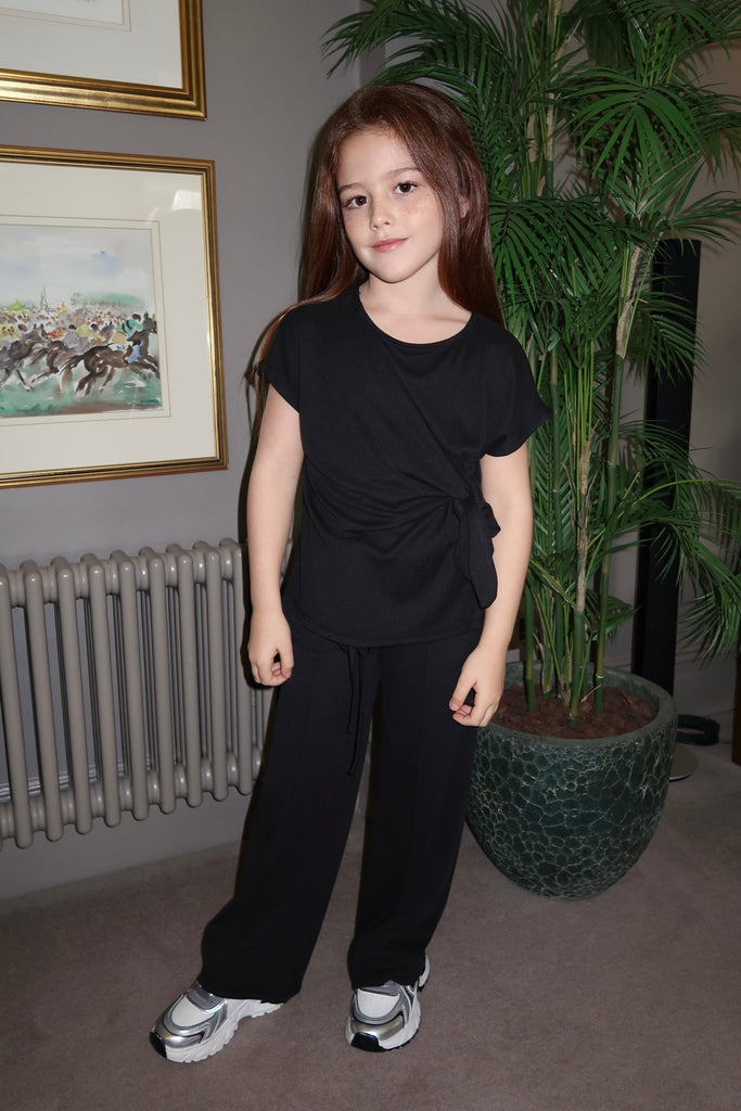 Lauren Goodger & Larose Childrens Black Piped Drawstring Wide Leg Trouser - H&L