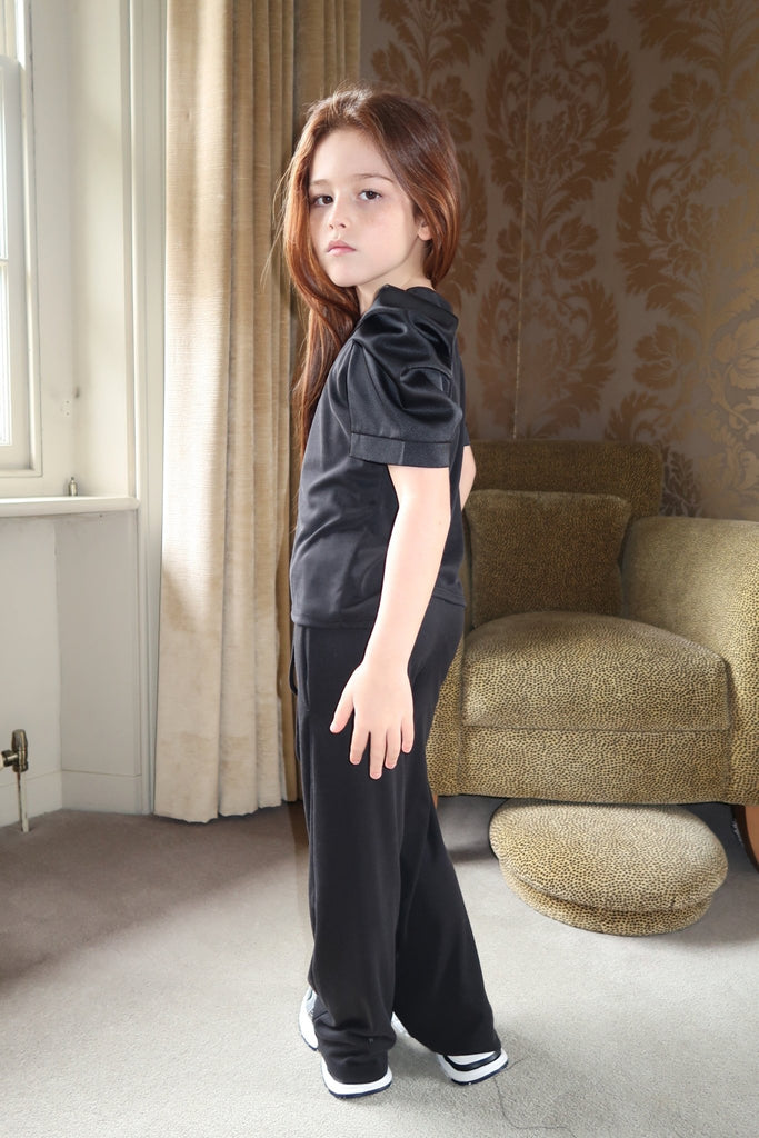 Lauren Goodger & Larose Childrens Black Silky Puff Sleeve Top - H&L