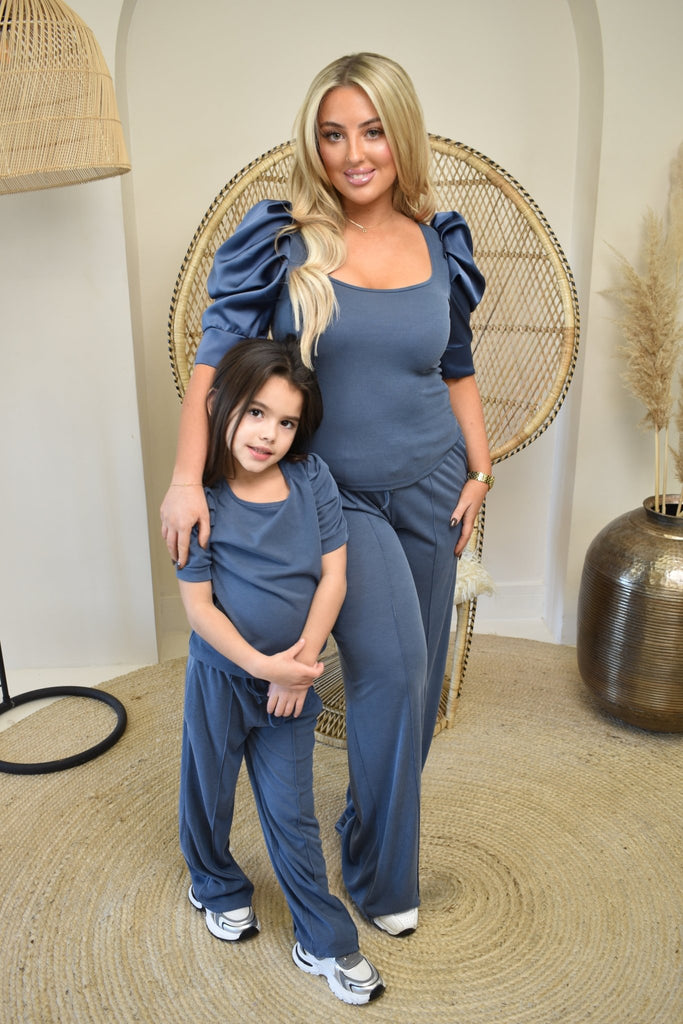 Lauren Goodger & Larose Childrens Denim Blue Puff Sleeve Top - H&L