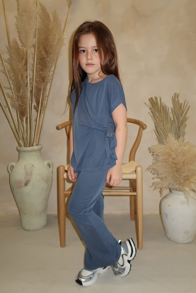 Lauren Goodger & Larose Childrens Denim Blue Side Tie Top - H&L