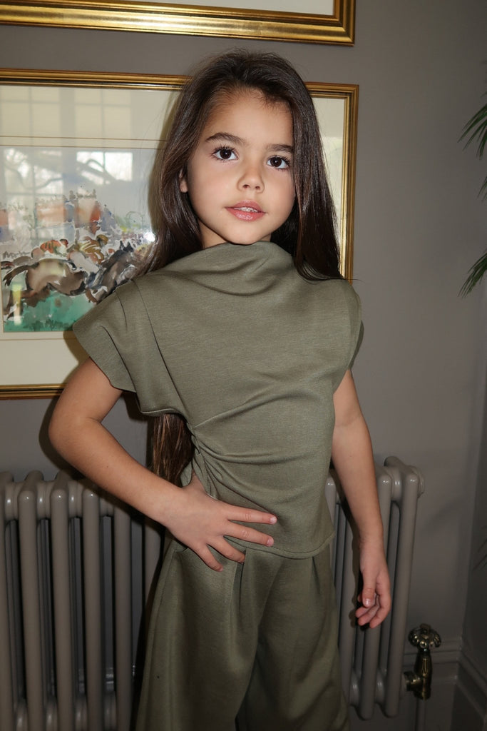 Lauren Goodger & Larose Childrens Light Khaki Asymmetrical Wide Leg Co - Ord - H&L