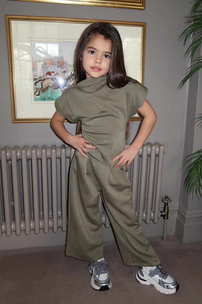 Lauren Goodger & Larose Childrens Light Khaki Asymmetrical Wide Leg Co - Ord - H&L