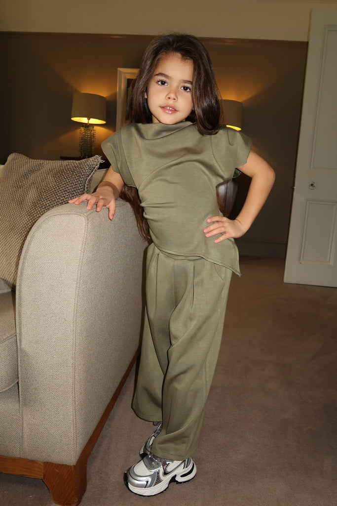 Lauren Goodger & Larose Childrens Light Khaki Asymmetrical Wide Leg Co - Ord - H&L