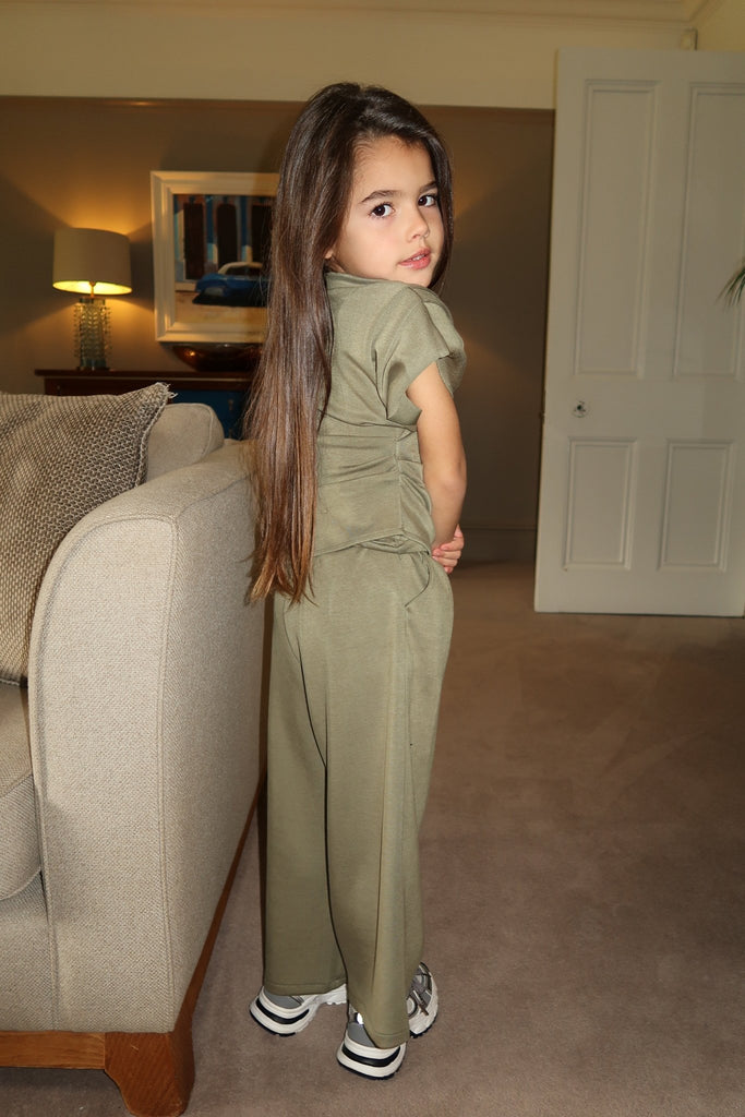 Lauren Goodger & Larose Childrens Light Khaki Asymmetrical Wide Leg Co - Ord - H&L