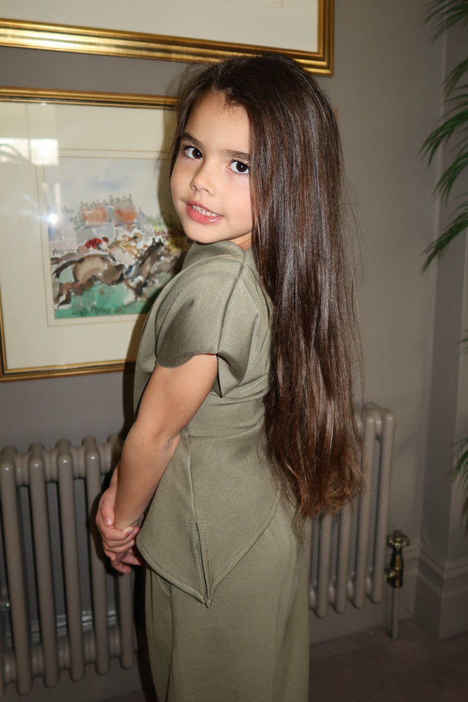 Lauren Goodger & Larose Childrens Light Khaki Asymmetrical Wide Leg Co - Ord - H&L