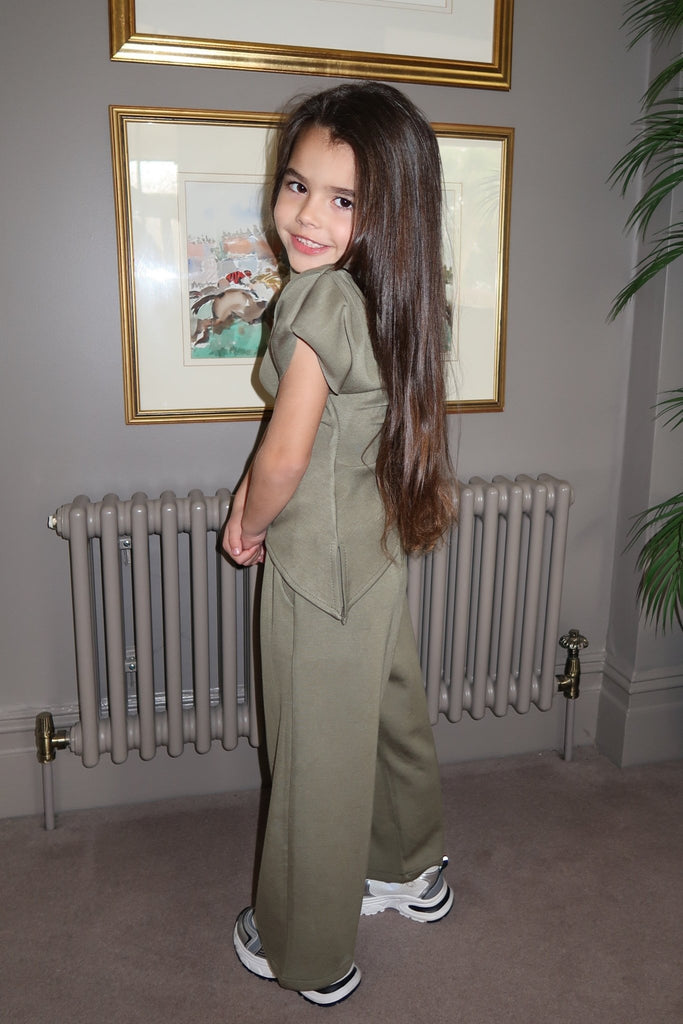 Lauren Goodger & Larose Childrens Light Khaki Asymmetrical Wide Leg Co - Ord - H&L