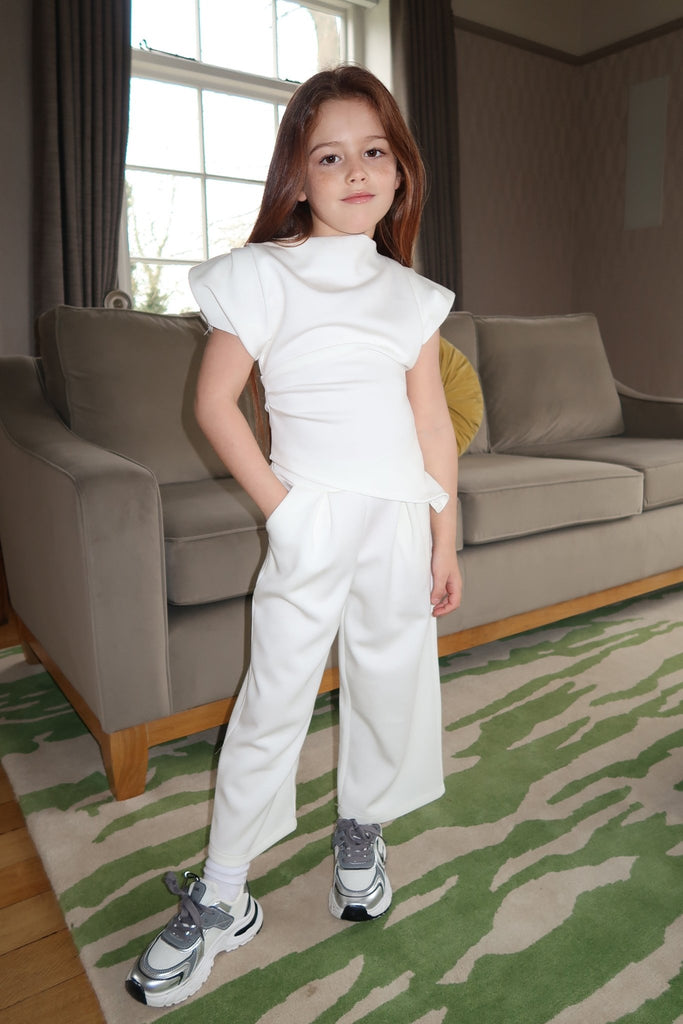 Lauren Goodger & Larose Childrens White Asymmetrical Wide Leg Co - Ord - H&L