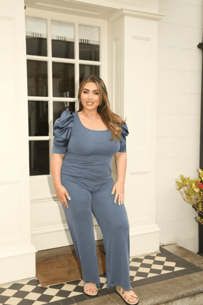 Lauren Goodger & Larose Denim Blue Silky Puff Sleeve Top - H&L