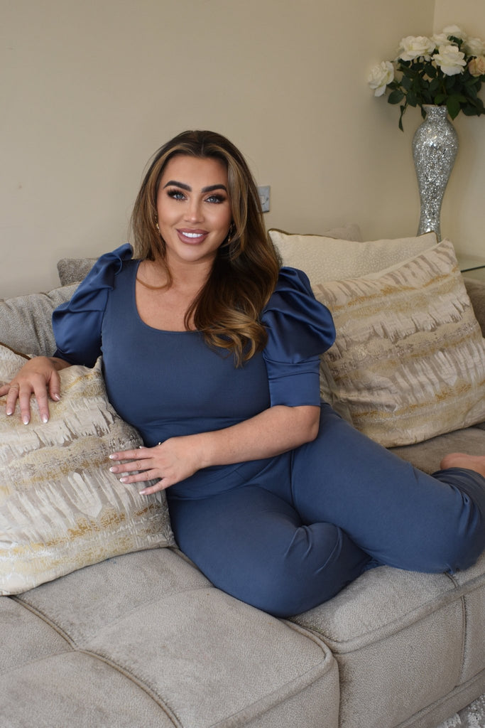 Lauren Goodger & Larose Denim Blue Silky Puff Sleeve Top - H&L