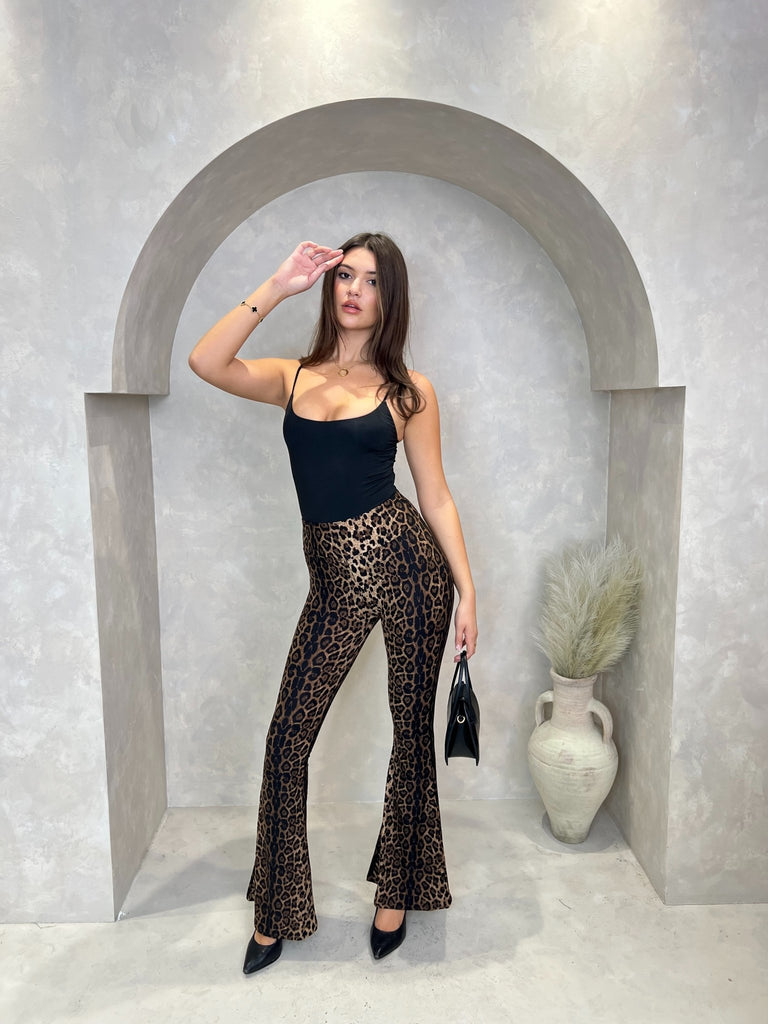 Leopard Print Flared Trousers - H&L