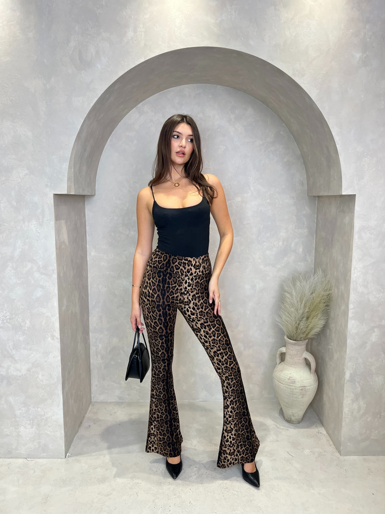 Leopard Print Flared Trousers - H&L