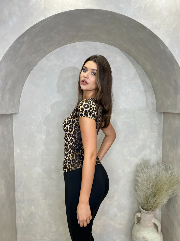 Leopard Slinky Square Neck Short Sleeve Top - H&L