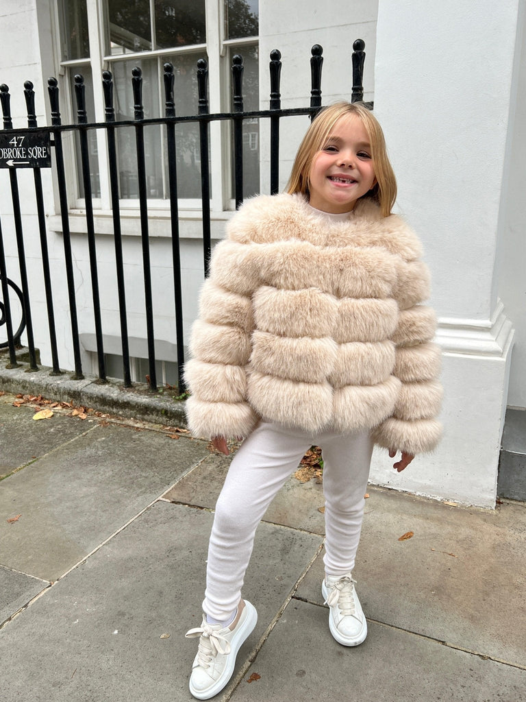 Light Beige Kids Faux Fur Coat - H&L