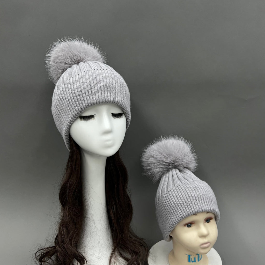 Light Grey Faux Fur Bobble Hat - H&L