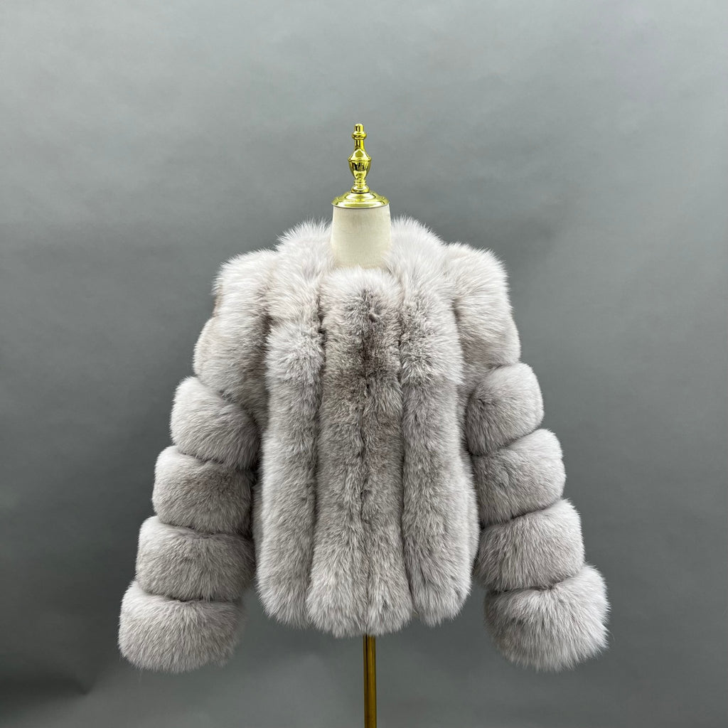 Light Grey Luxury Fur Vertical Pelt Coat - H&L