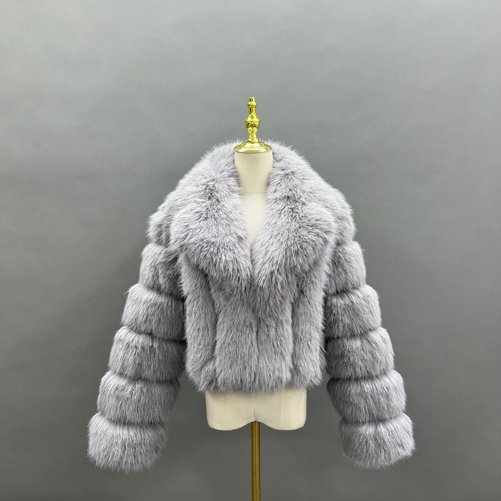 Light Grey Premium Faux Fur Collared Jacket - H&L