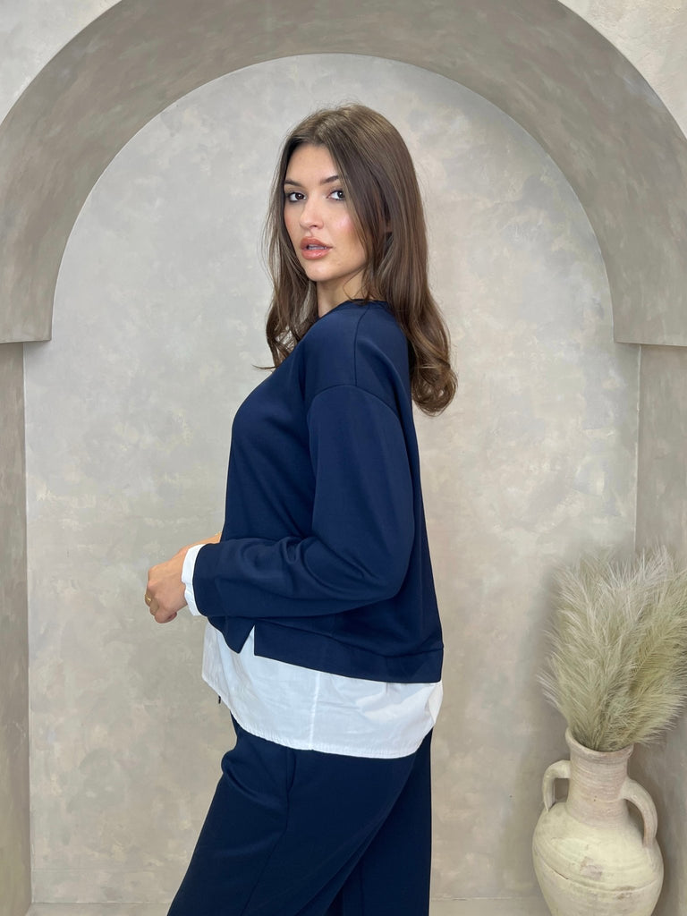 Navy Contrast Hem Sweatshirt - H&L