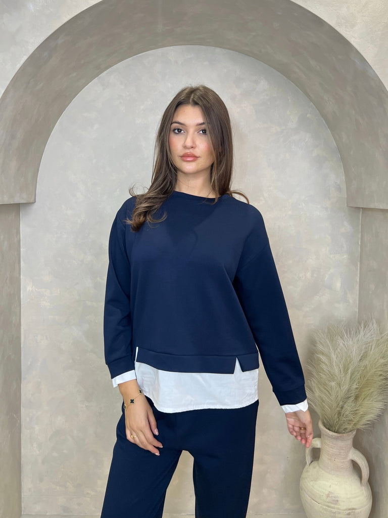 Navy Contrast Hem Sweatshirt - H&L