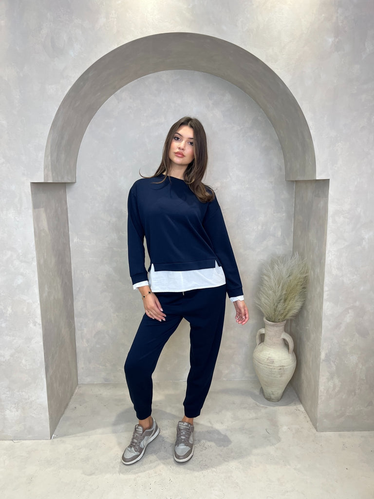 Navy Contrast Hem Sweatshirt - H&L