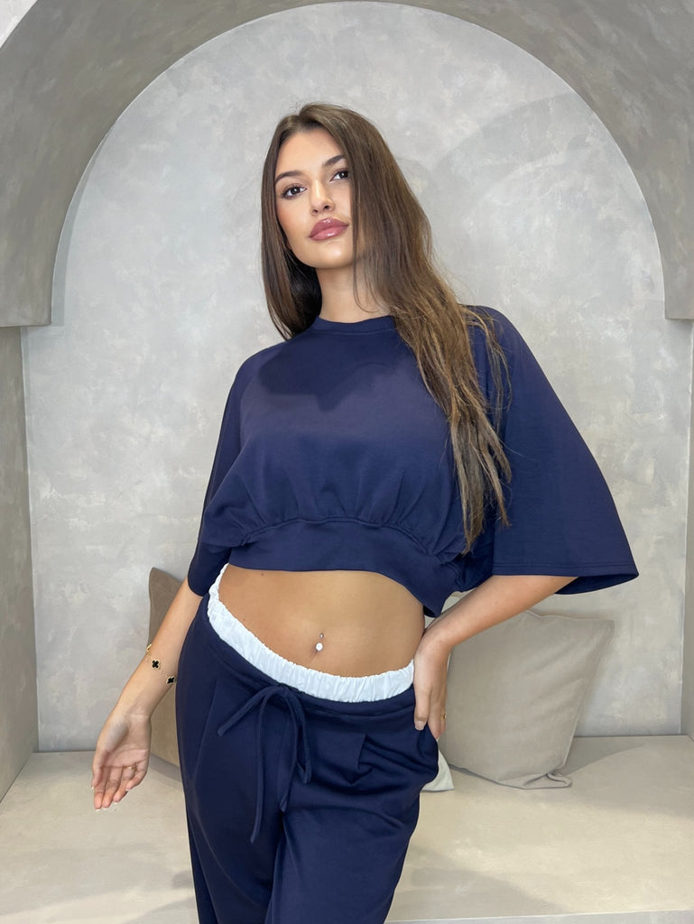 Navy Round Neck Cropped Top - H&L