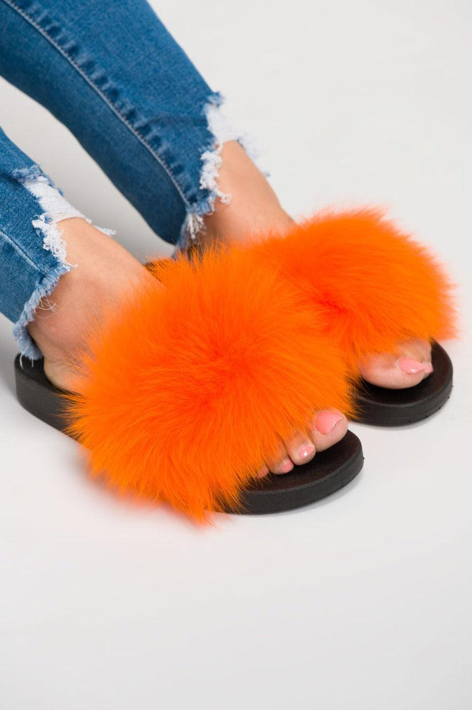 Orange Luxury Fur Sliders - H&L