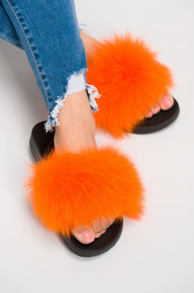 Orange Luxury Fur Sliders - H&L