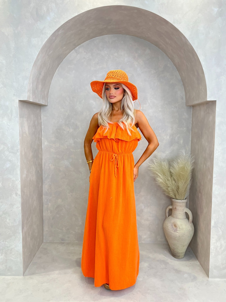 Orange Santorini Bardot Maxi Dress - H&L