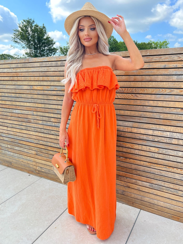 Orange Santorini Bardot Maxi Dress - H&L