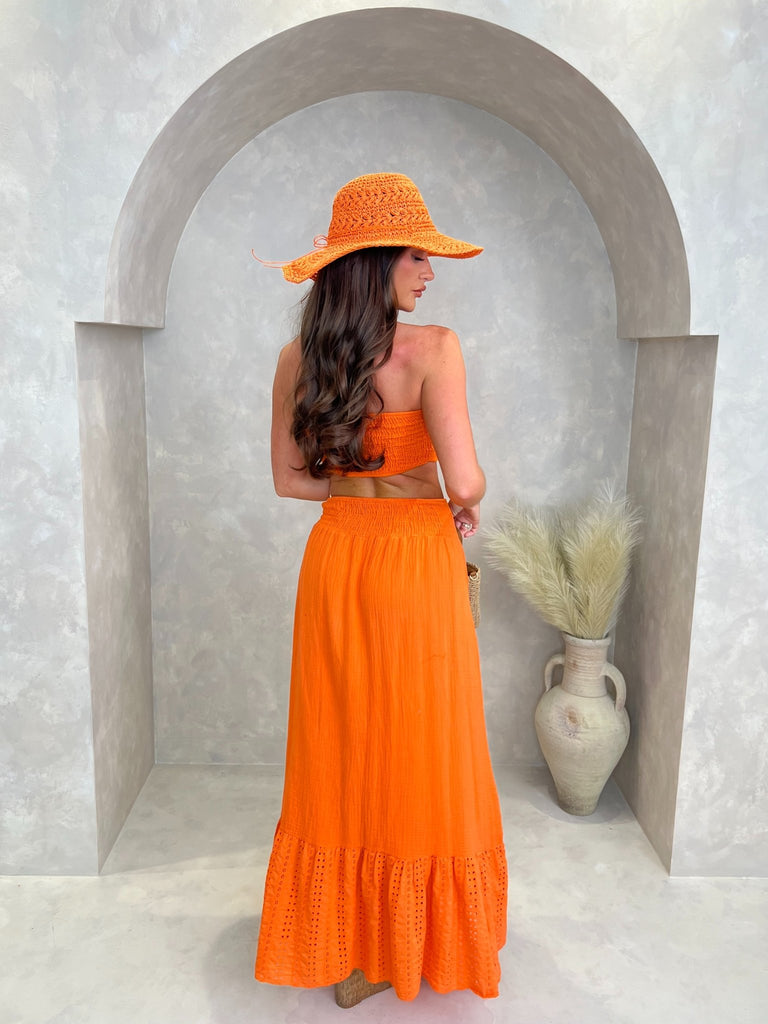 Orange Santorini Broderie Anglaise Frilled Hem Maxi Skirt - H&L